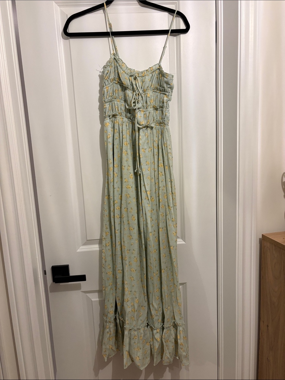 Light Sage Floral Maxi Dress with Adjustable Spaghetti Straps